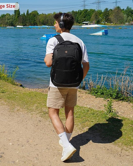 Swissdigital Design Travel Laptop Backpack, 35L Expandable Large College Laptops Backpack with USB Charging Port for Men and Women Fits 17 Inch Notebook, Black | SD1671-01