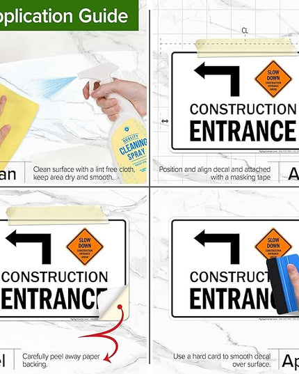 Slow Down Construction Entrance Ahead With Left Arrow Sign, 10x7 Inches, 4 Mil Vinyl Decal Stickers Weather Resistant, Made in USA by My Sign Center