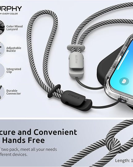 SURPHY 2 Pack Phone Lanyard for Cellphone Case, Phone Wrist Strap for Case, Cellphone Strap with 2-Color Braided, Charm Wrist Lanyard for Women and Men, Black & Gray