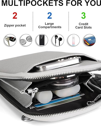 befen Genuine Leather Crossbody Cell Phone Purse for Women, Small Zip Around RFID Blocking Crossbody Wallet Bags