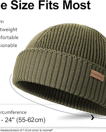 100% Merino Wool Fisherman Beanie for Men Women, Short Knit Cuff Trawler Winter Hat, Warm Soft Outdoor Gift