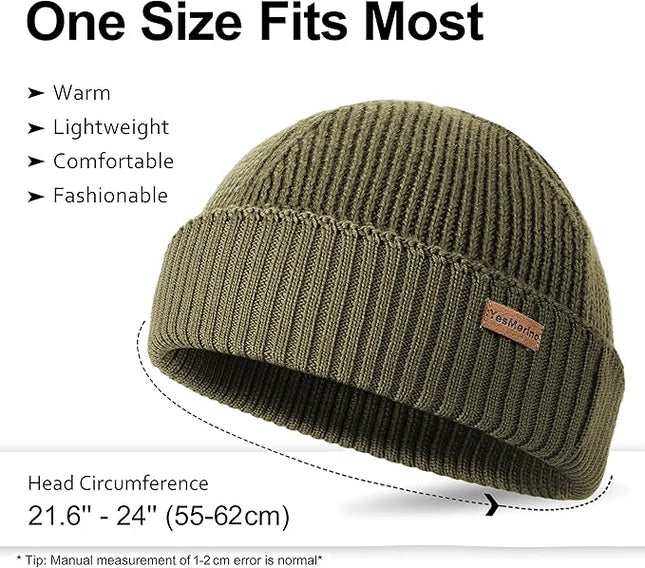 100% Merino Wool Fisherman Beanie for Men Women, Short Knit Cuff Trawler Winter Hat, Warm Soft Outdoor Gift