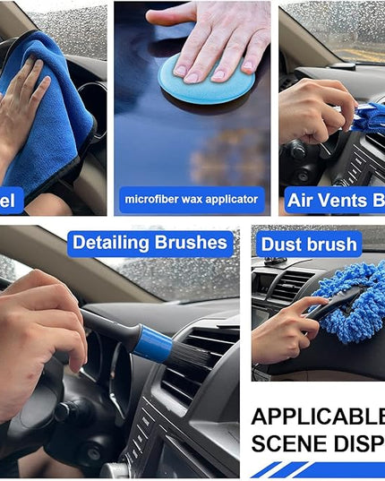 21Pcs Car Wash Kit,62" Car Wash Brush Mop with Long Handle,Car Cleaning Kit,Car Detailing Brush Set,Car Wash Bucket with Filter,Windshield Window Squeegee for Cars RV Truck Boat (Blue)