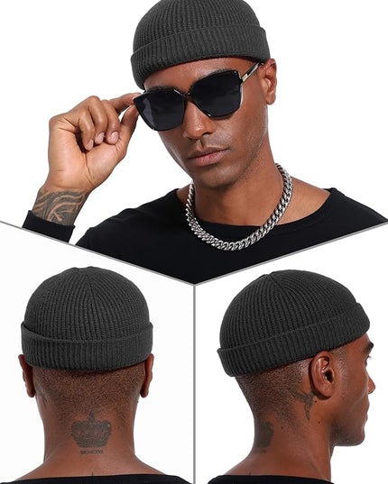 vidsel Thin Wool Fisherman Beanie Hat for Men Women Fall Winter,Short Knit Cuffed Fashion Trawler Skull Cap,Watch Cap