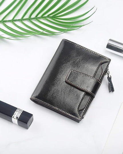 Lavemi Small Compact Women Wallet RFID Blocking Genuine Leather Bifold Purse with ID Windows