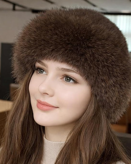 3 Pieces Women’s Faux Fur Bucket Hat Winter Warm Plush Furry Hat – Soft Fluffy Cold Weather Hat for Outdoor Travel