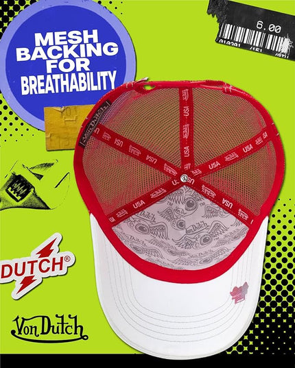 Von Dutch Unisex Trucker Hat - Curved Bill Mesh Back Retro Classic Adjustable Snapback Baseball Cap for Men and Women