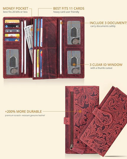 Real Leather Women Wallet Leather with RFID Blocking -Trifold Card Holder Designer Ladies Clutch with ID Window Wallets