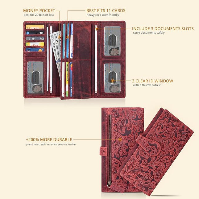 Real Leather Women Wallet Leather with RFID Blocking -Trifold Card Holder Designer Ladies Clutch with ID Window Wallets