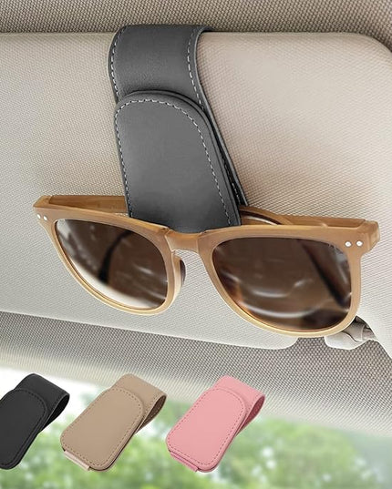 Magnetic Leather Sunglass Holder, Eyeglass Hanger Clip for Car Sun Visor, Suitable for Different Size Eyeglasses(Gray, 1 Pack)