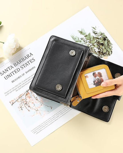 RNIEGA Credit Card Holder Wallet RFID Blocking Leather Small Wallet for Women Double Zipper Wallet with ID Window