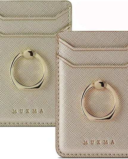 BIAJIYA Phone Card Holder RFID Leather Wallet Credit Adhesive Cell Case Stick-on Card Holder for Women and Men Back of Phone for Most of Smartphones (Rose/Gold)