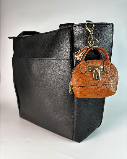 Plinvo Cute Genuine Leather Keychain Coin Purse for Women with Tassels Mini Change Pouch Brown (Brown)