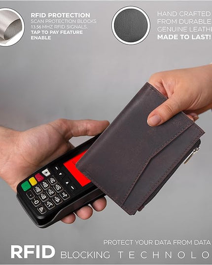 Oak Leathers Leather Wallet For Women - Small RFID Coin Purse Credit Card & ID Holder for Ladies, Gift for Women's, Bifold Wallets (Crazy Horse Brown)