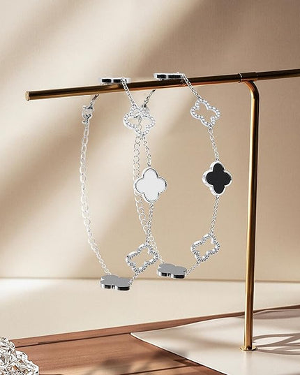 Clover Bracelet for Women 18k Gold Plated Silver Lucky Four Leaf Link Chain Bracelets Charm Trendy Jewelry Gifts for Women