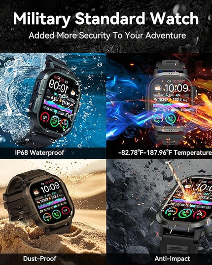 Smart Watch for Men Fitness Tracker: Make/Answer Call Military Smart Watches for Men Digital Watches Heart Rate Monitor Waterproof Running Smartwatch Android Phones iPhone Samsung Compatible 2 Bands