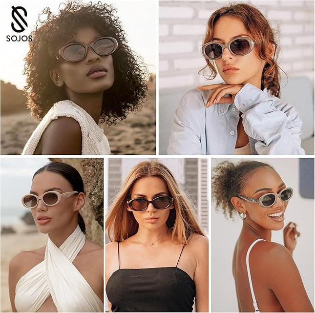 SOJOS Small Retro Oval Polarized Sunglasses for Women Men 90s Vintage UV400 Protection Tiny Sun Glasses SJ2286