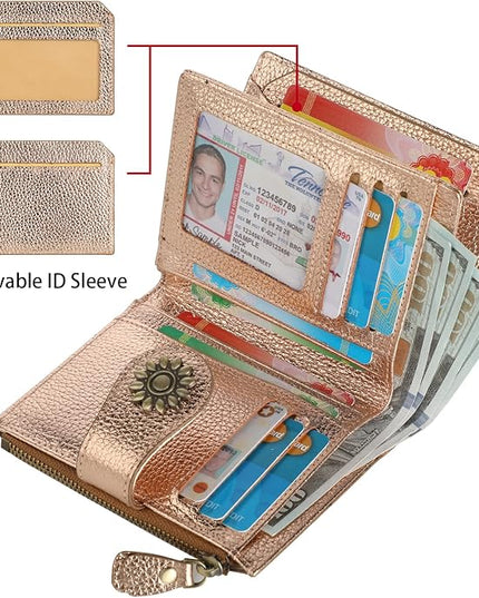 Lavemi Womens Leather Wallet Small Compact RFID Blocking Credit Card Case Purse with Zipper Pocket | Small, Compact, RFID Blocking, Zipper Pocket, Small, Compact