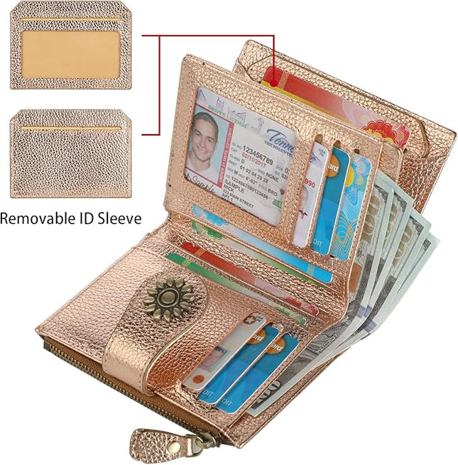 Lavemi Womens Leather Wallet Small Compact RFID Blocking Credit Card Case Purse with Zipper Pocket | Small, Compact, RFID Blocking, Zipper Pocket, Small, Compact