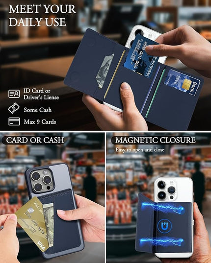 TopMade for MagSafe Wallet, Strongest Magnetic Card Holder for iPhone 17/16/15/14/13/12 Series, Minimalist Leather Trifold Magnetic Wallet for Phone Case, 9 Cards Holder, RFID Blocking, Navy Blue