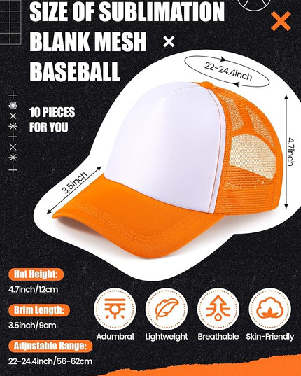 10 Pcs Sublimation Blank Trucker Hats Bulk Mesh Baseball Cap Polyester Mesh Trucker Hat for Men and Women