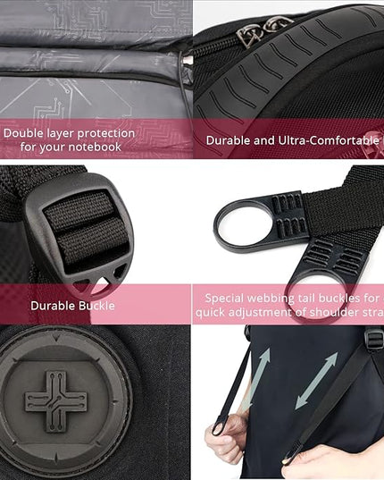 Swissdigital Design TSA Laptop Backpack Men's USB Charging Port Large Capacity Business Travel Backpack Black| With Apple Find My Network Black/Red | J16BTFB-41