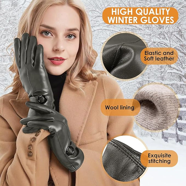 Dsane Womens Winter Leather Gloves Touchscreen Texting Warm Driving Lambskin Gloves for Christmas Gifts