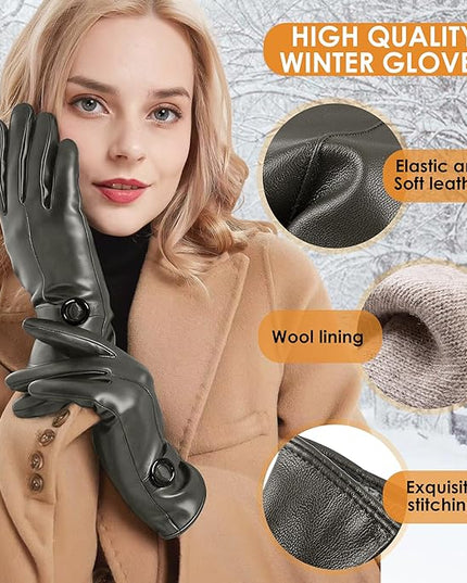 Dsane Womens Winter Leather Gloves Touchscreen Texting Warm Driving Lambskin Gloves for Christmas Gifts