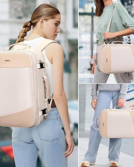 PIJUSHI Travel Backpack for Women Carry on Suitcase Backpack Flight Approved Personal Item Bag Fits 16 Inch Laptop(PE035 Beige)