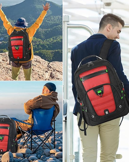 Z-MGKISS 18.4-19 Inch Extra Large Laptop Backpack, Travel Backpack for Men & Women, School Rucksack Bag with USB Charging Port and Multiple Compartments, Business Work College Daypack, Red