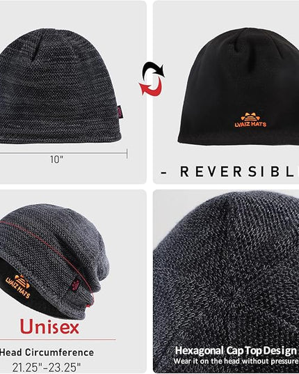 Lvaiz Mens Winter Beanie Hat Warm Fleece Lined Skull Cap for Men Reversible Women Windproof Watch Hat Knit Warm Unisex Beanie
