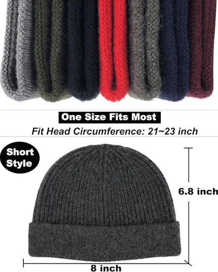 Short Fisherman Beanie for Men Women, Wool Knit Cuff Warm Winter Hats, Trawler Beanie Watch Caps Soft Skullcap