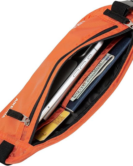 RFID Blocking Money Belt - Passport Holder & Travel Wallet, Slim Hidden Fanny Packs for Women Men - Orange
