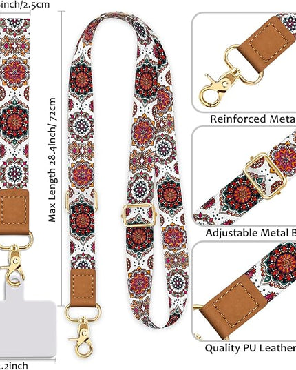 Phone Lanyard Crossbody Strap, Boho Bohemian Cell Phone Lanyards for around the Neck Wristlet Wrist Strap Adjustable for Key Case ID Badges Accessories Travel Essentials