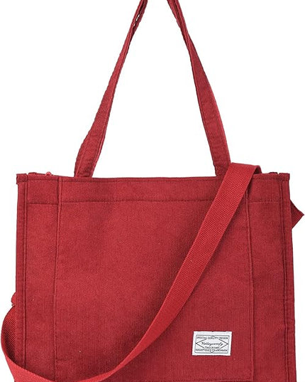 Valleycomfy Corduroy Tote Bag for Women Travel Crossbody Bag Purse Women Shoulder Bags Work Handbags Everyday Hobo Bag