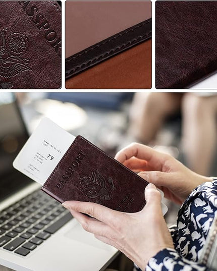 TIGARI Passport Holder for Travel Women Men, Valentines Day Gifts PU Leather Wallet Cover Case Sleeve, Waterproof Protected Document Organizer, Vacation Plane Cruise Travel Essentials