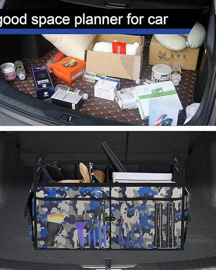 Femuar Car Trunk Organizer with 72L Large Capacity Waterproof Collapsible and 11 Pockets, Trunk Organizer for Car SUV/Jeep/Sedan, Large Size, Blue Camouflage