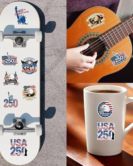 50Pcs 250th Anniversary Sticker USA 250 Years of Freedom Anniversary Waterproof Vinyl Decals for Laptop,Water Bottle, Phone, Luggage,Car