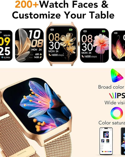 CASCHO Smart Watches for Women (Android/iOS), 1.85" HD Smart Watch with Calls/Messages/AI Voice Control, Sleep/Heart Rate, 120+ Sports Modes Fitness Tracker Watch, Gold & Pink Dual Strap