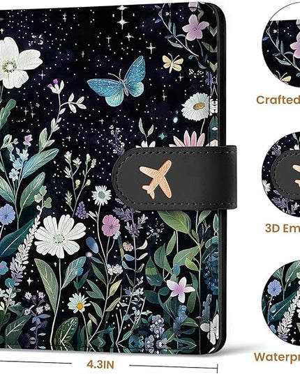 Passport Holder for Travel Essentials, RFID Blocking Leather Cover Wallet with Magnetic Closure, Aesthetic & Cute Passport Book Case for Women and Men - Starry Garden