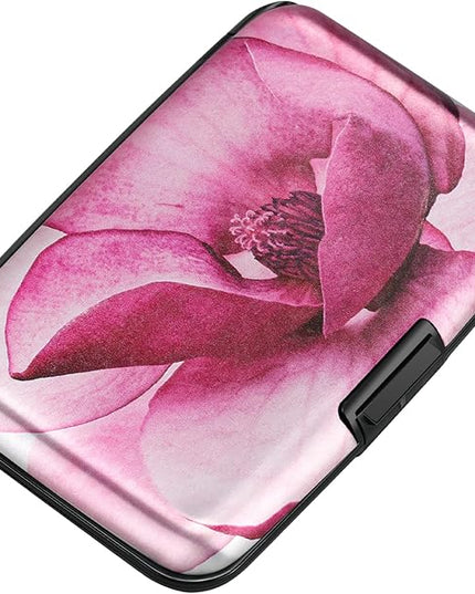 ELFISH Mini RFID Aluminum Wallet Credit Cards Holder Business Card Case Metal ID Case for Men Women(Pink Magnolia)