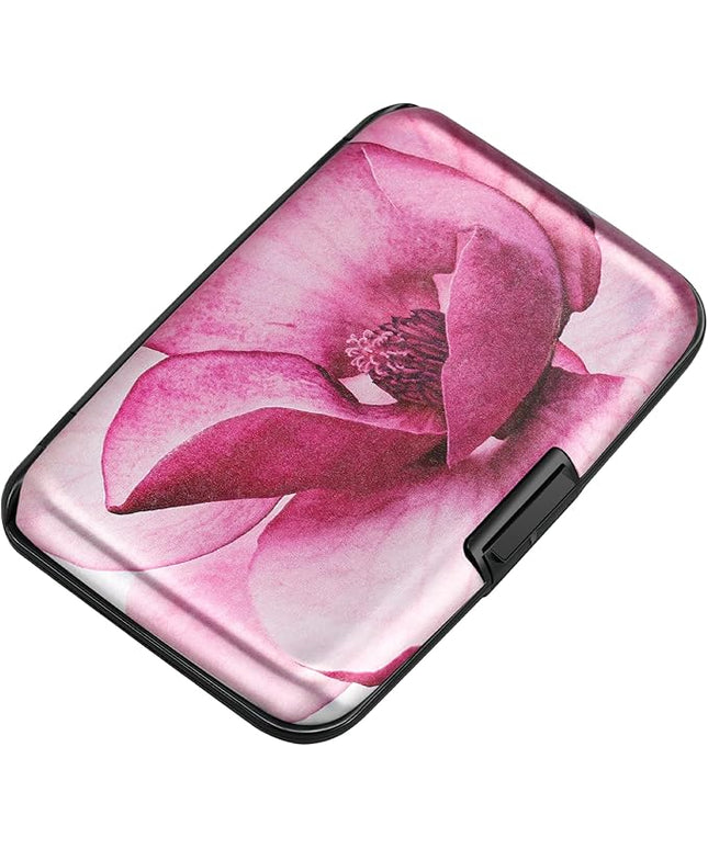 ELFISH Mini RFID Aluminum Wallet Credit Cards Holder Business Card Case Metal ID Case for Men Women(Pink Magnolia)