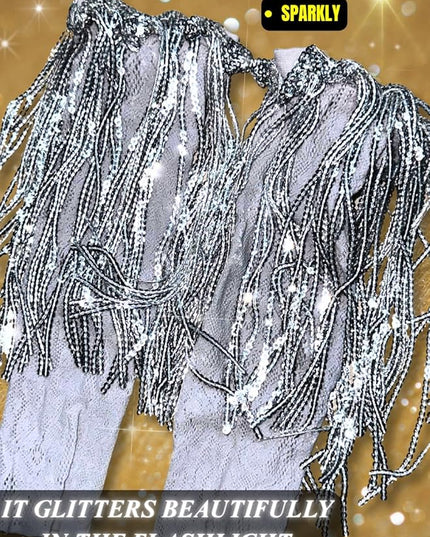 Sequin Fringe Gloves,Fingerless Lace Arm Sleeves For Women,Sparkly Rave Party Costume Fits US 0-8