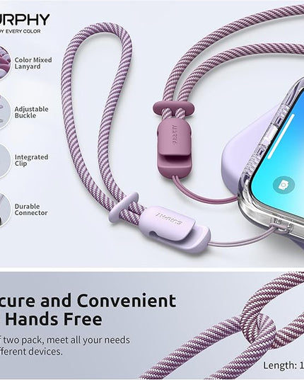 SURPHY 2 Pack Phone Lanyard for Cellphone Case, Phone Wrist Strap for Case, Cellphone Strap with 2-Color Braided, Charm Wrist Lanyard for Women and Men, Lilac & Lilac Purple