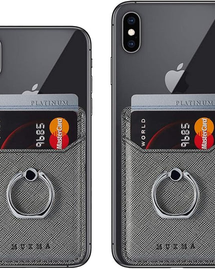 BIAJIYA Phone Card Holder RFID Leather Wallet Credit Adhesive Cell Case Stick-on Card Holder for Women and Men Back of Phone for Most of Smartphones (Black)