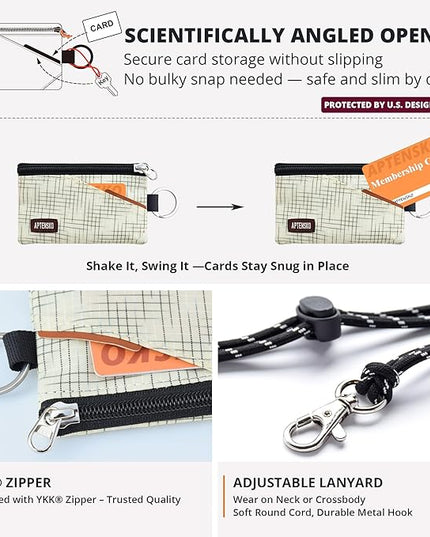 RFID Blocking Travel Wallet with Adjustable Lanyard, Small Nylon Zipper Pouch and Badge Holder for ID, Credit Cards, Cash, Keys, Commuters(BeigeCrosshatch)