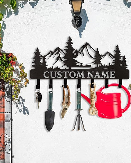Dyoart Personalized Custom Mountain Theme Key Holder with Name, Metal Wall Mount, Coat Rack, Key Hooks, Home Decor Gift