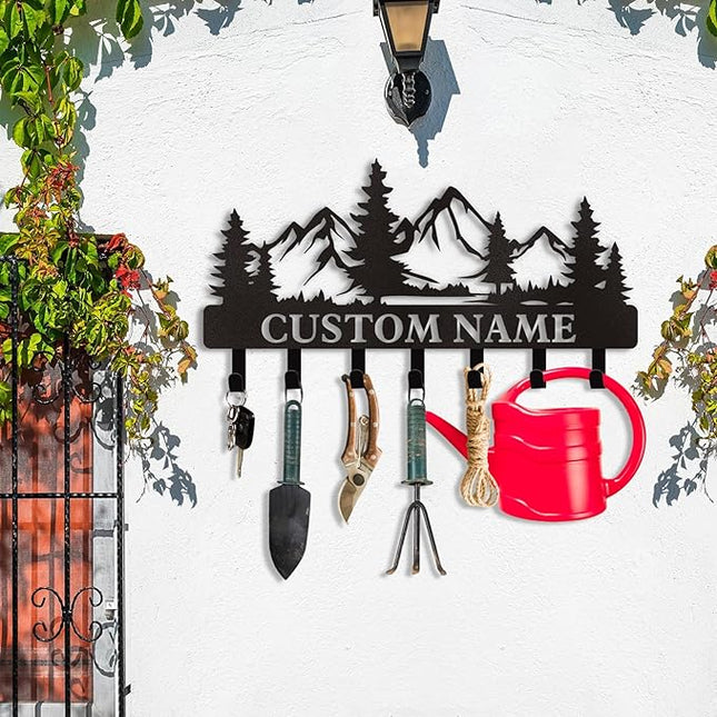 Dyoart Personalized Custom Mountain Theme Key Holder with Name, Metal Wall Mount, Coat Rack, Key Hooks, Home Decor Gift