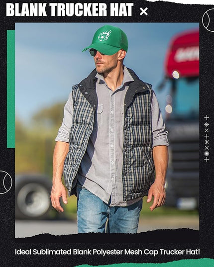 10 Pcs Sublimation Blank Trucker Hats Bulk Mesh Baseball Cap Polyester Mesh Trucker Hat for Men and Women
