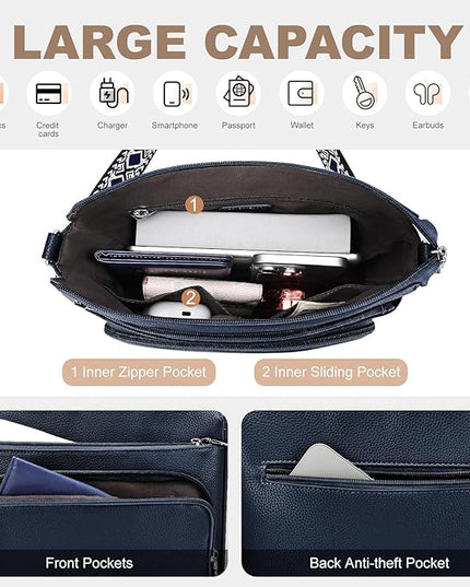 Anti-Theft Crossbody Purse for Women, Crossbody Shoulder Bag with Built-in Wallet & RFID Blocking for Travel Workout